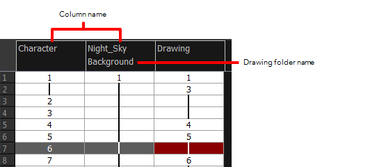 Xsheet View Column and Folder Names